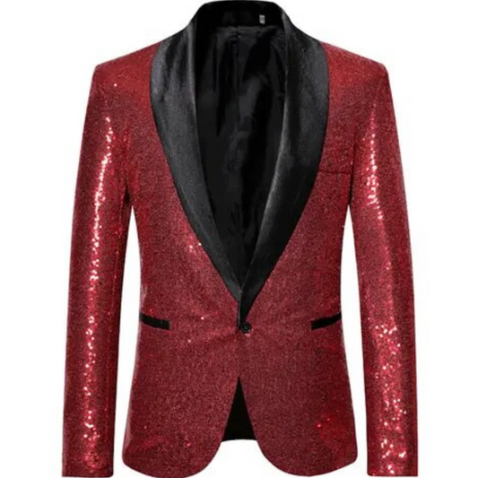 Glitzerblazer | Einreihig | Glitzernd | Partyblazer | Herrenblazer-Rot-S-Chaps Herrenmode