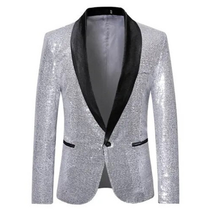 Glitzerblazer | Einreihig | Glitzernd | Partyblazer | Herrenblazer-Silber-S-Chaps Herrenmode