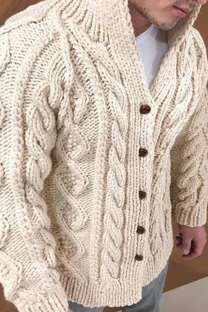 Grobe Strickjacke | Warm | Zopfmuster | Strickjacke | Herren-Strickjacke-Beige-M-Chaps Herrenmode