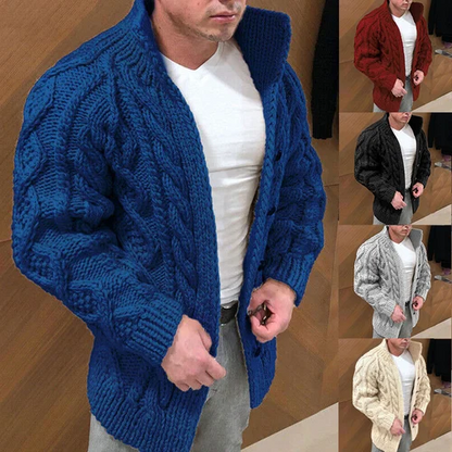 Grobe Strickjacke | Warm | Zopfmuster | Strickjacke | Herren-Strickjacke-Dunkelblau-M-Chaps Herrenmode