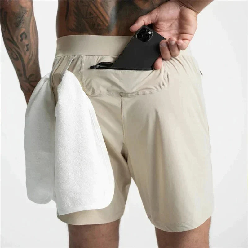 Gym Shorts | Kordelzug | Leichtgewicht | Sport Shorts | Herren Trainingsshorts-Khaki-S-Chaps Herrenmode
