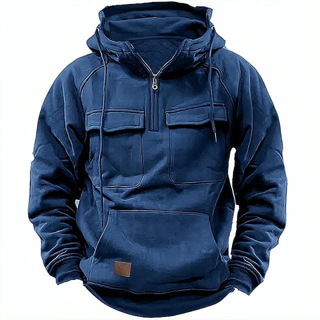 Halb-Reißverschluss-Hoodie – Pullover – Kängurutasche – Cargo-Hoodie – Herren-Hoodie-Blau-XS-Chaps Herrenmode