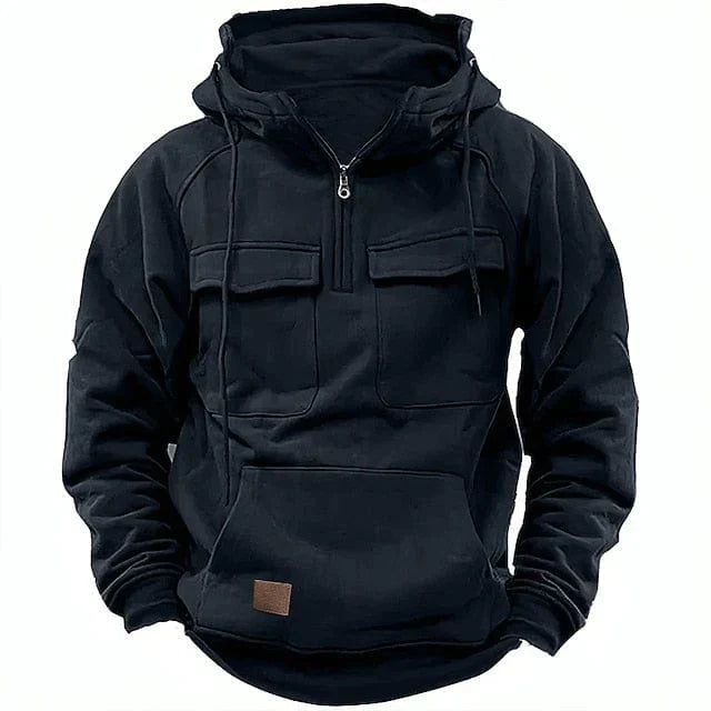 Halb-Reißverschluss-Hoodie – Pullover – Kängurutasche – Cargo-Hoodie – Herren-Hoodie-Dunkelblau-XS-Chaps Herrenmode