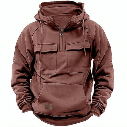 Halb-Reißverschluss-Hoodie – Pullover – Kängurutasche – Cargo-Hoodie – Herren-Hoodie-Rot-XS-Chaps Herrenmode
