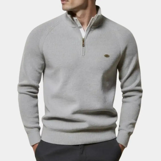 Halb-Reißverschluss-Pullover | Gestrickt | Reißverschluss am Hals | Polo-Pullover | Herren-Pullover mit Viertel-Reißverschluss-Grau-S-Chaps Herrenmode