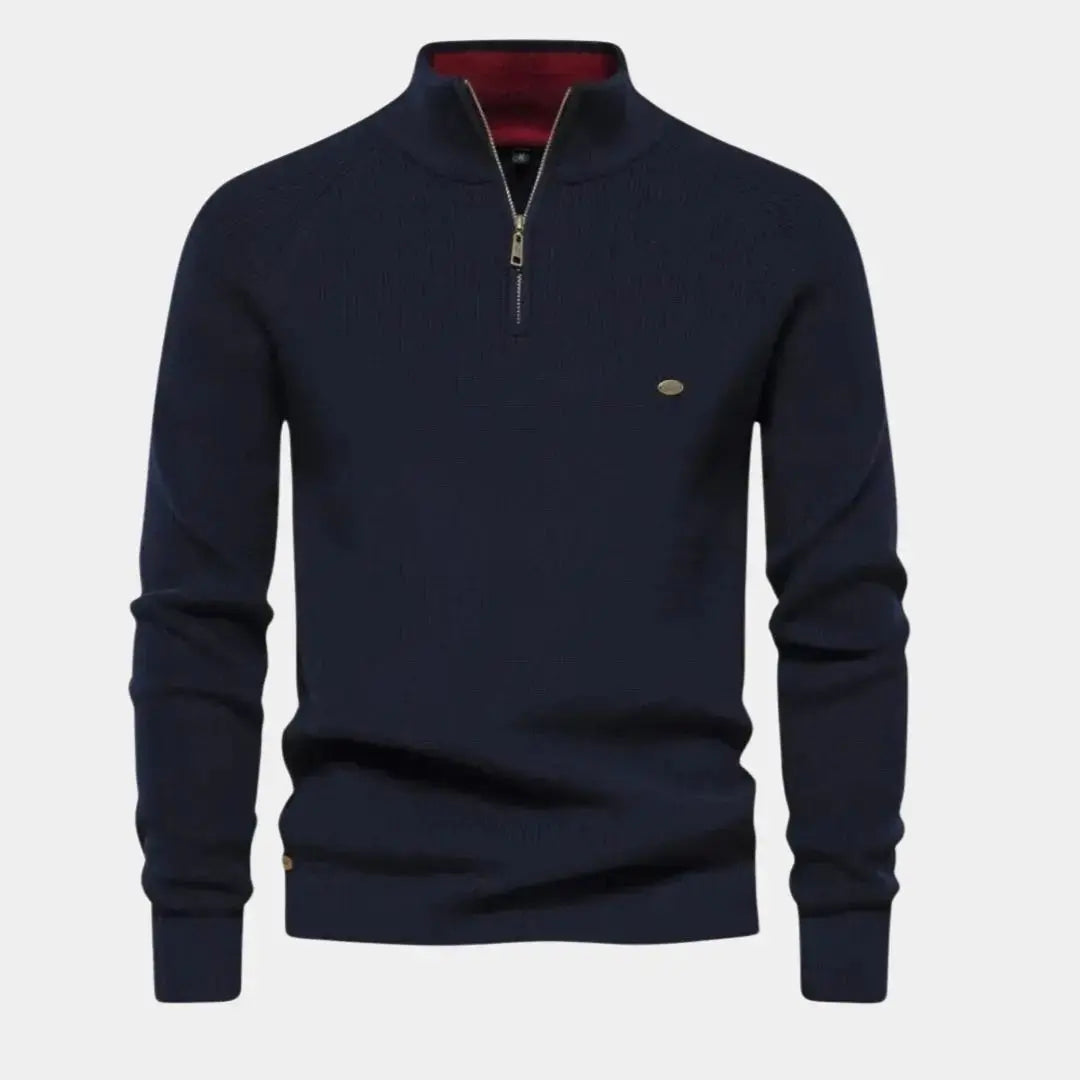 Halb-Reißverschluss-Pullover | Gestrickt | Reißverschluss am Hals | Polo-Pullover | Herren-Pullover mit Viertel-Reißverschluss-Marineblau-S-Chaps Herrenmode