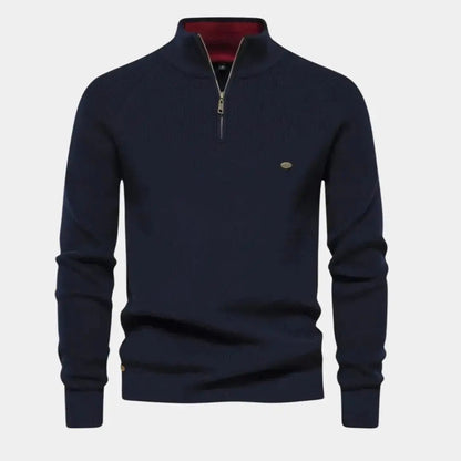 Halb-Reißverschluss-Pullover | Gestrickt | Reißverschluss am Hals | Polo-Pullover | Herren-Pullover mit Viertel-Reißverschluss-Marineblau-S-Chaps Herrenmode