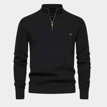 Halb-Reißverschluss-Pullover | Gestrickt | Reißverschluss am Hals | Polo-Pullover | Herren-Pullover mit Viertel-Reißverschluss-Schwarz-S-Chaps Herrenmode