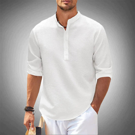 Halbknopfhemd – atmungsaktives, locker sitzendes Langarm-Poloshirt für Herren-Weiß-S-Chaps Herrenmode