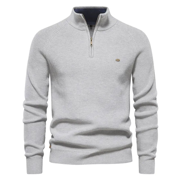 Half Zip Pullover - Baumwolle - Warm - Strickpullover - Herren Quarter Zip Pullover-Hellgrau-S-Chaps Herrenmode