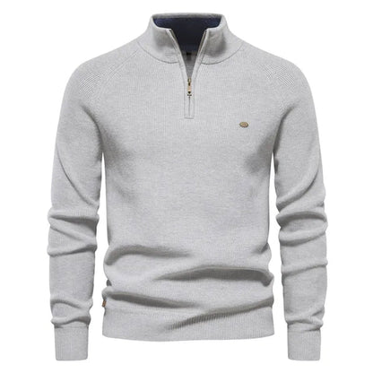 Half Zip Pullover - Baumwolle - Warm - Strickpullover - Herren Quarter Zip Pullover-Hellgrau-S-Chaps Herrenmode