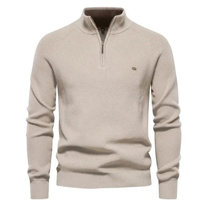 Half Zip Pullover - Baumwolle - Warm - Strickpullover - Herren Quarter Zip Pullover-Khaki-S-Chaps Herrenmode