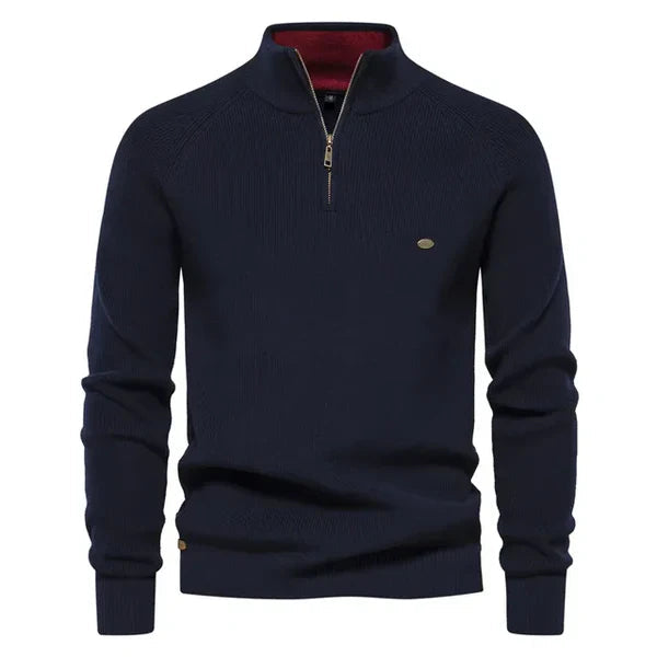 Half Zip Pullover - Baumwolle - Warm - Strickpullover - Herren Quarter Zip Pullover-Marineblau-S-Chaps Herrenmode