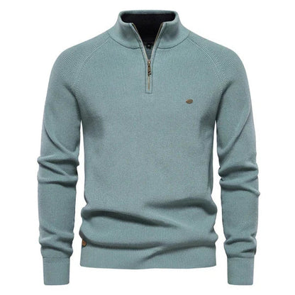 Half Zip Pullover - Baumwolle - Warm - Strickpullover - Herren Quarter Zip Pullover-Meeresblau-S-Chaps Herrenmode