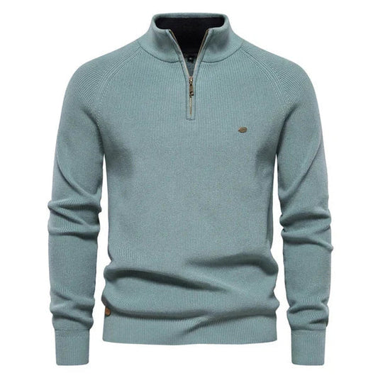 Half Zip Pullover - Baumwolle - Warm - Strickpullover - Herren Quarter Zip Pullover-Meeresblau-S-Chaps Herrenmode
