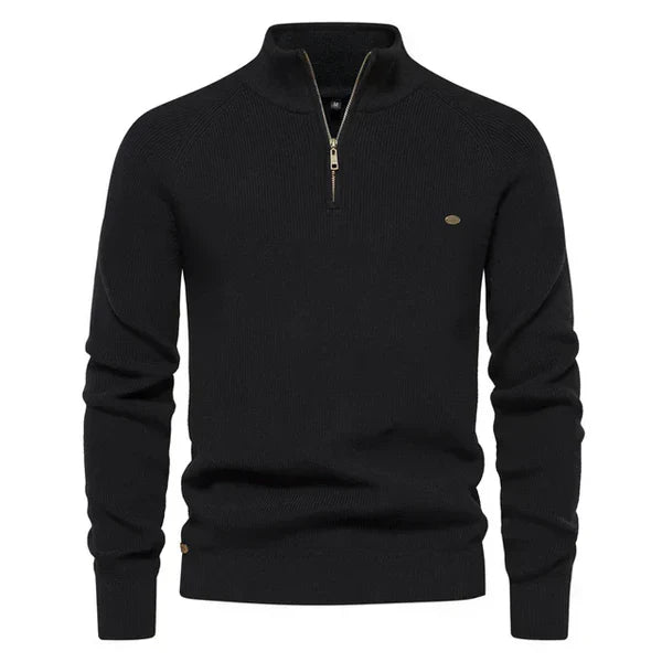 Half Zip Pullover - Baumwolle - Warm - Strickpullover - Herren Quarter Zip Pullover-Schwarz-S-Chaps Herrenmode