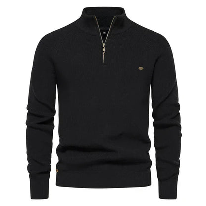 Half Zip Pullover - Baumwolle - Warm - Strickpullover - Herren Quarter Zip Pullover-Schwarz-S-Chaps Herrenmode