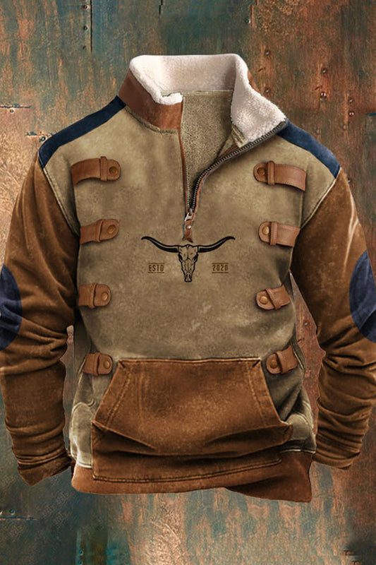 Half-Zip Pullover | Fleece gefüttert | Kängurutasche | Sweatshirt | Herren Winterbekleidung-Khaki-S-Chaps Herrenmode