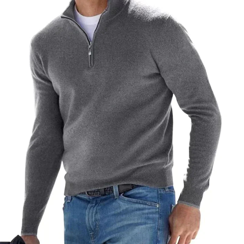 Half-Zip Pullover - Warmer Langarm-Strickpullover für Männer-Grau-S-Chaps Herrenmode
