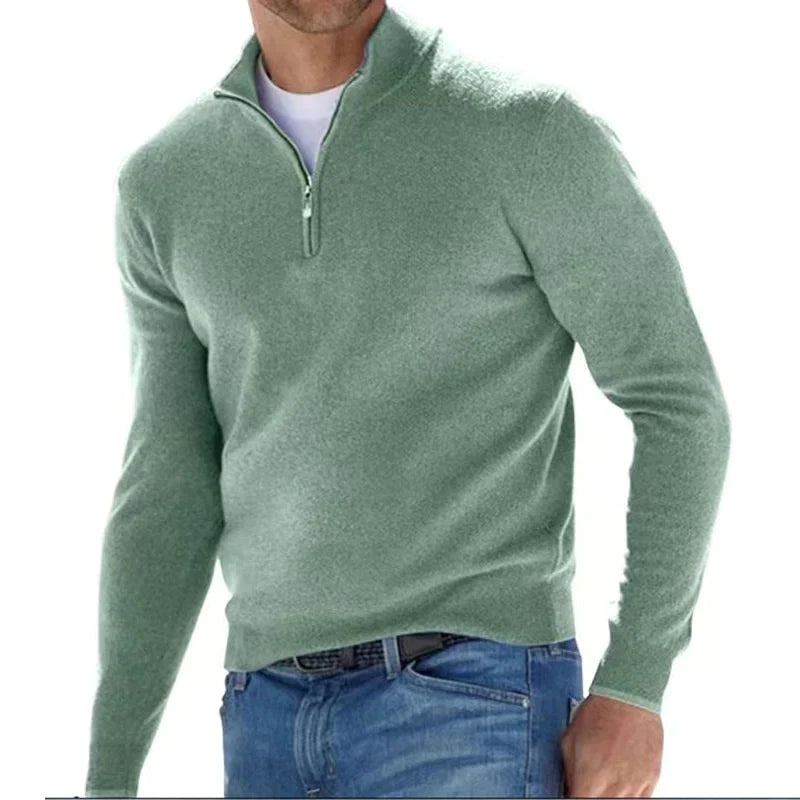 Half-Zip Pullover - Warmer Langarm-Strickpullover für Männer-Grün-S-Chaps Herrenmode