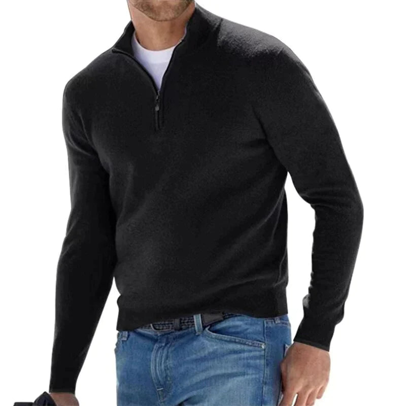Half-Zip Pullover - Warmer Langarm-Strickpullover für Männer-Schwarz-S-Chaps Herrenmode