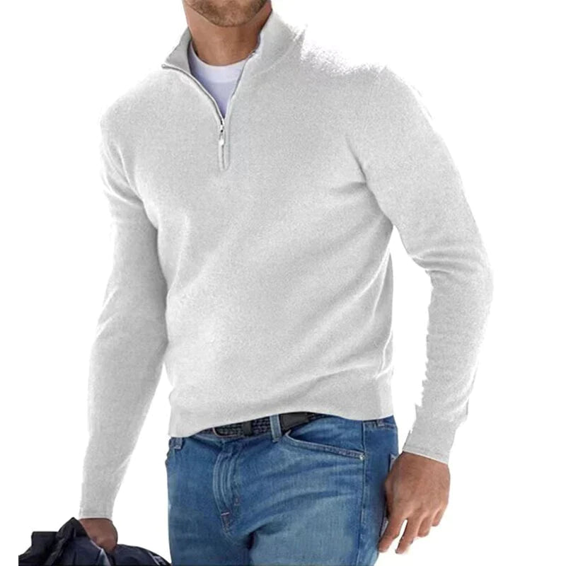 Half-Zip Pullover - Warmer Langarm-Strickpullover für Männer-Weiß-S-Chaps Herrenmode