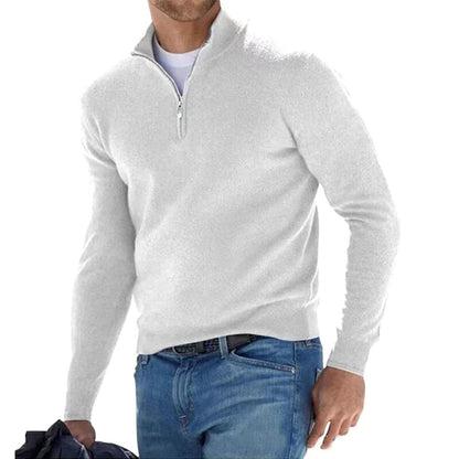 Half-Zip Pullover - Warmer Langarm-Strickpullover für Männer-Weiß-S-Chaps Herrenmode