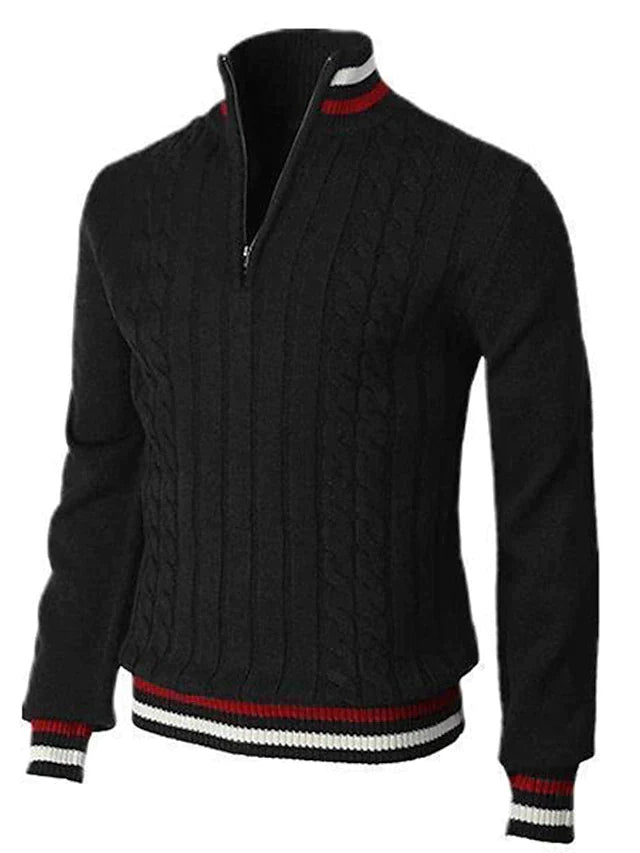 Half-Zip Sweater - Herren Stehkragen Zopfstrickpullover-Schwarz-XS-Chaps Herrenmode