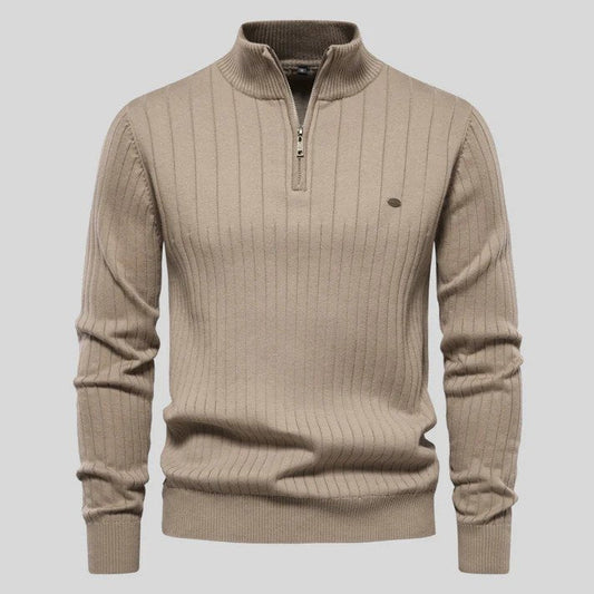 Half Zip Sweater - Langarm - Stehkragen - Strickpullover - Herren Pullover-Khaki-S-Chaps Herrenmode