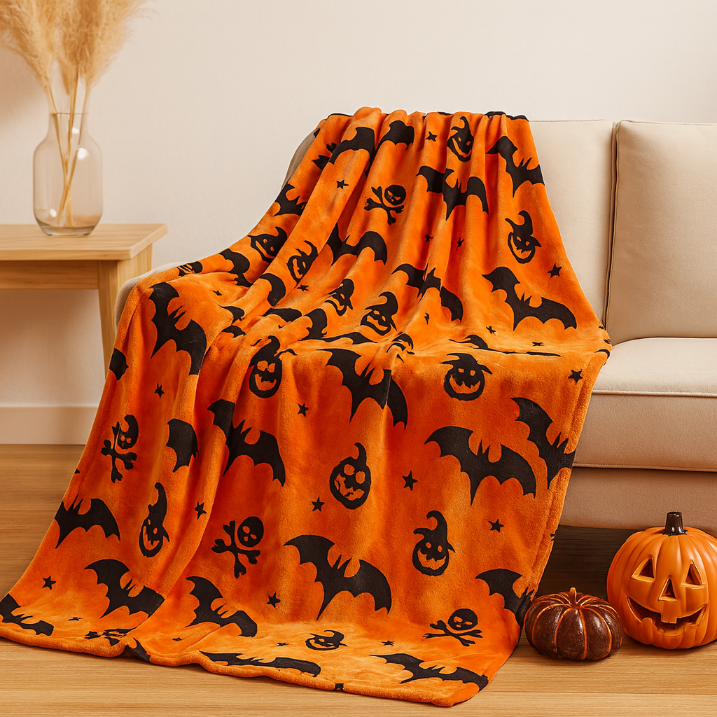 Halloween Decke - Orange - Totenkopf - Halloween Wurf - Halloween Dekoration-120*150-Chaps Herrenmode