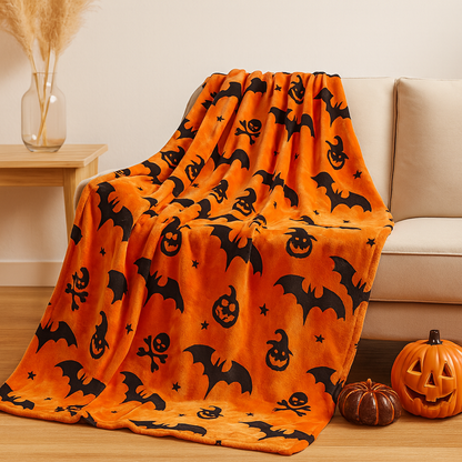 Halloween Decke - Orange - Totenkopf - Halloween Wurf - Halloween Dekoration-120*150-Chaps Herrenmode