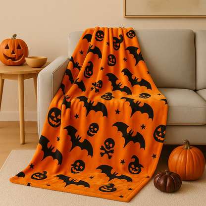 Halloween Decke - Orange - Totenkopf - Halloween Wurf - Halloween Dekoration-Chaps Herrenmode