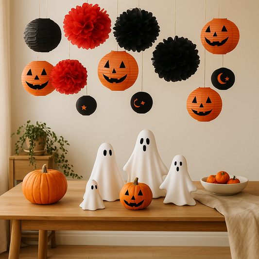 Halloween Kürbis Laterne | Hängend | Dekoration Set | Papierlaterne | Halloween Dekoration-Chaps Herrenmode