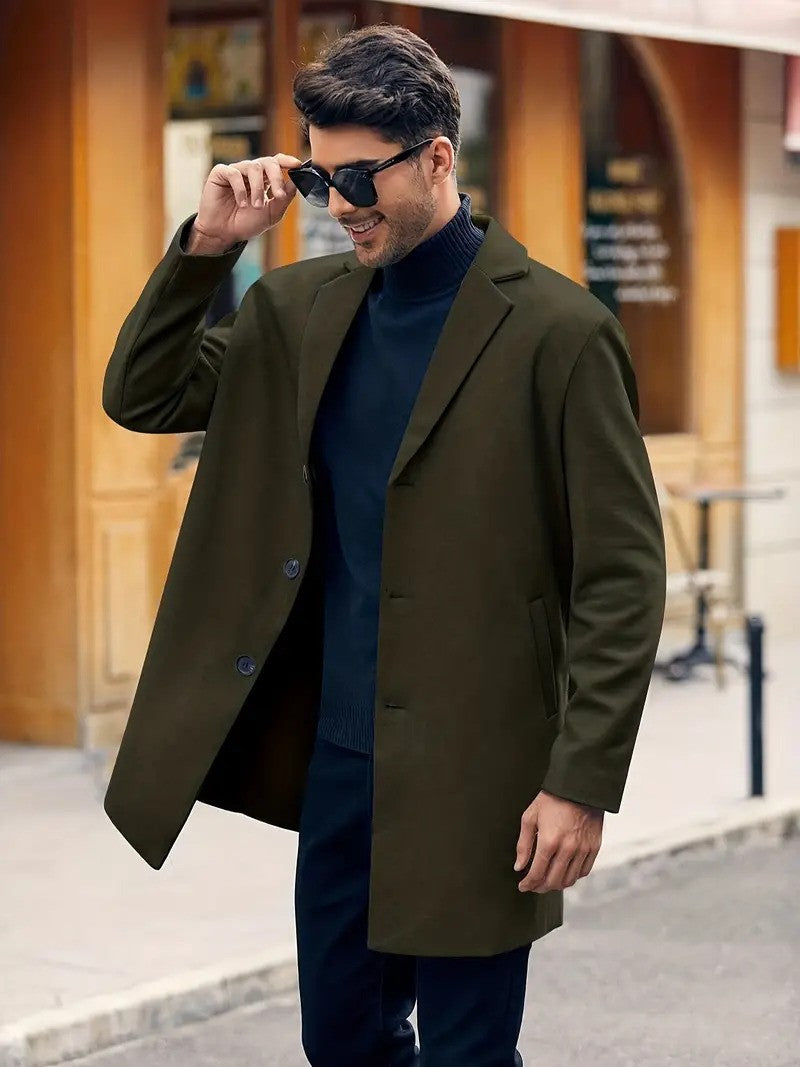 Hank Wolljacke | Klassischer Wollmantel für Männer-Armeegrün-S-Chaps Herrenmode