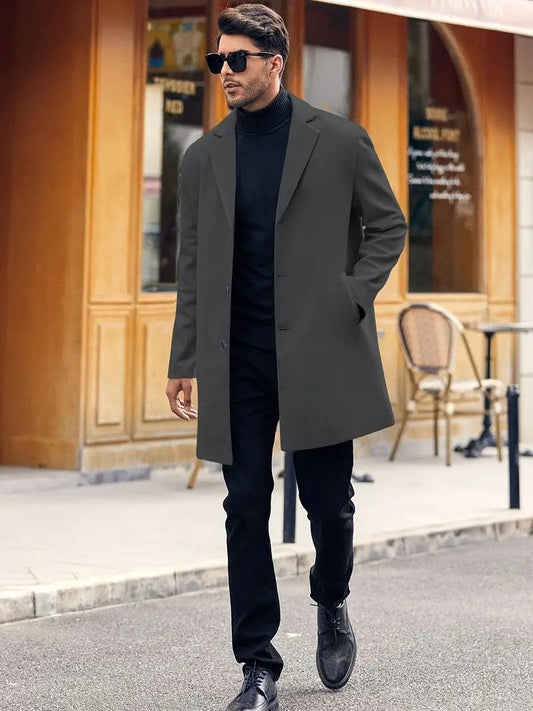 Hank Wolljacke | Klassischer Wollmantel für Männer-Dunkelgrau-S-Chaps Herrenmode