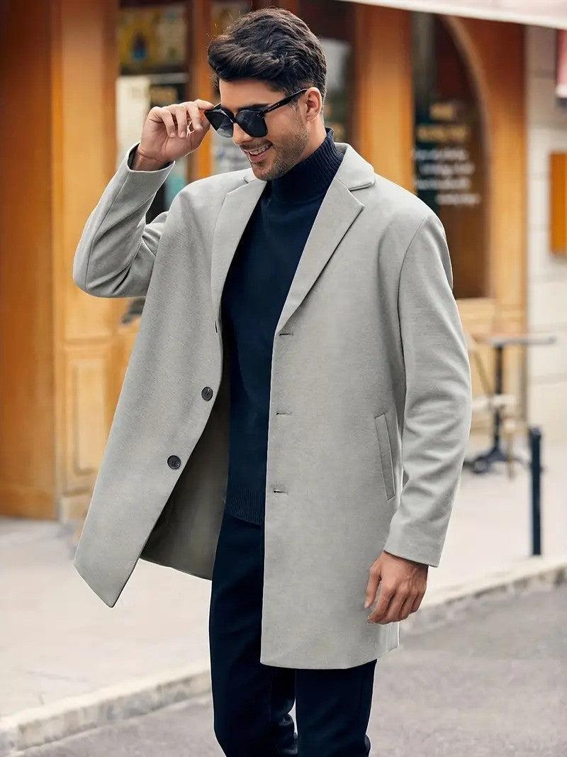 Hank Wolljacke | Klassischer Wollmantel für Männer-Hellgrau-S-Chaps Herrenmode