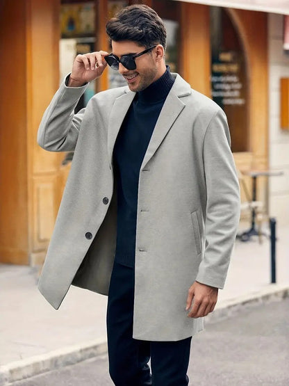 Hank Wolljacke | Klassischer Wollmantel für Männer-Hellgrau-S-Chaps Herrenmode