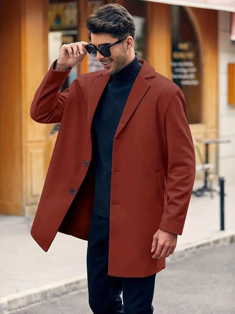 Hank Wolljacke | Klassischer Wollmantel für Männer-Kastanienbraun-S-Chaps Herrenmode