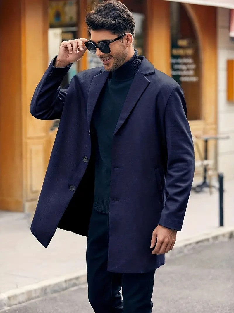 Hank Wolljacke | Klassischer Wollmantel für Männer-Marineblau-S-Chaps Herrenmode