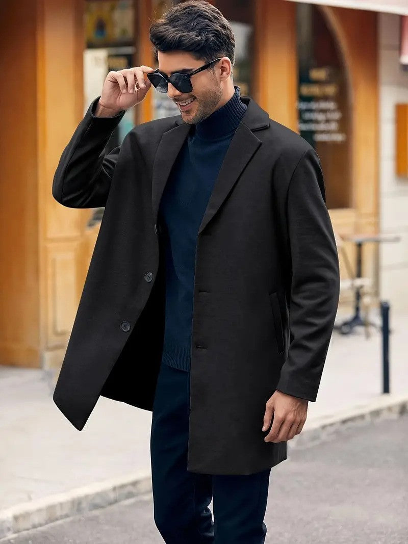 Hank Wolljacke | Klassischer Wollmantel für Männer-Schwarz-S-Chaps Herrenmode