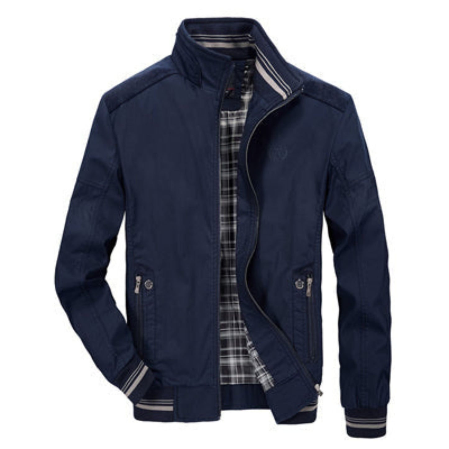 Harrington Jacke | Zip-Up | Winddicht | Bomberjacke | Freizeitjacken für Männer-Blau-S-Chaps Herrenmode