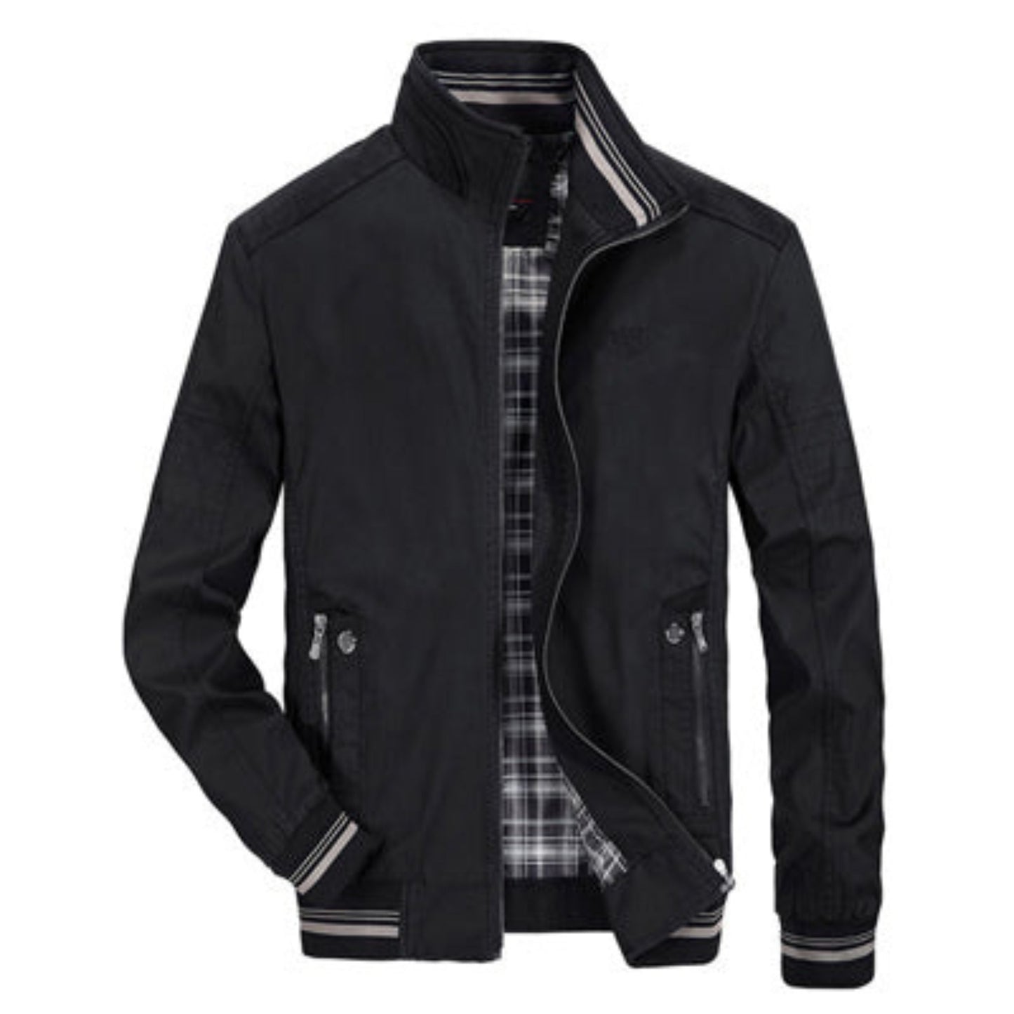 Harrington Jacke | Zip-Up | Winddicht | Bomberjacke | Freizeitjacken für Männer-Schwarz-S-Chaps Herrenmode