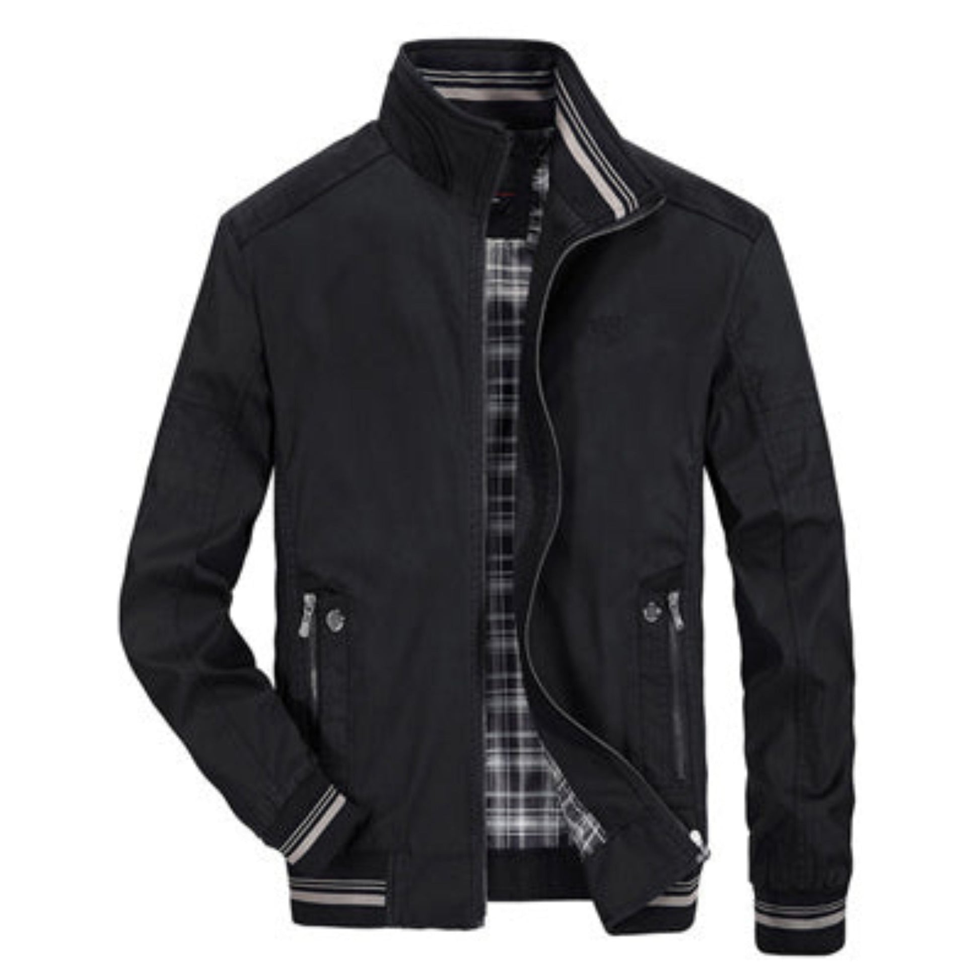 Harrington Jacke | Zip-Up | Winddicht | Bomberjacke | Freizeitjacken für Männer-Schwarz-S-Chaps Herrenmode