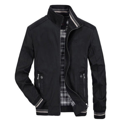Harrington Jacke | Zip-Up | Winddicht | Bomberjacke | Freizeitjacken für Männer-Schwarz-S-Chaps Herrenmode