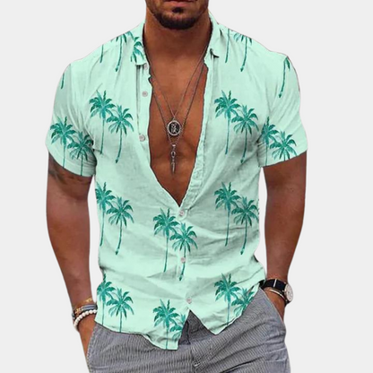 Hawaii-Hemd - Kurzärmeliges Button-Up-Hemd für Männer für den Sommer-Grün-S-Chaps Herrenmode