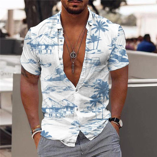 Hawaiihemd | Hemd mit Knöpfen | Sommer | Kurzarmhemd | Herrenbekleidung-Blau-XS-Chaps Herrenmode