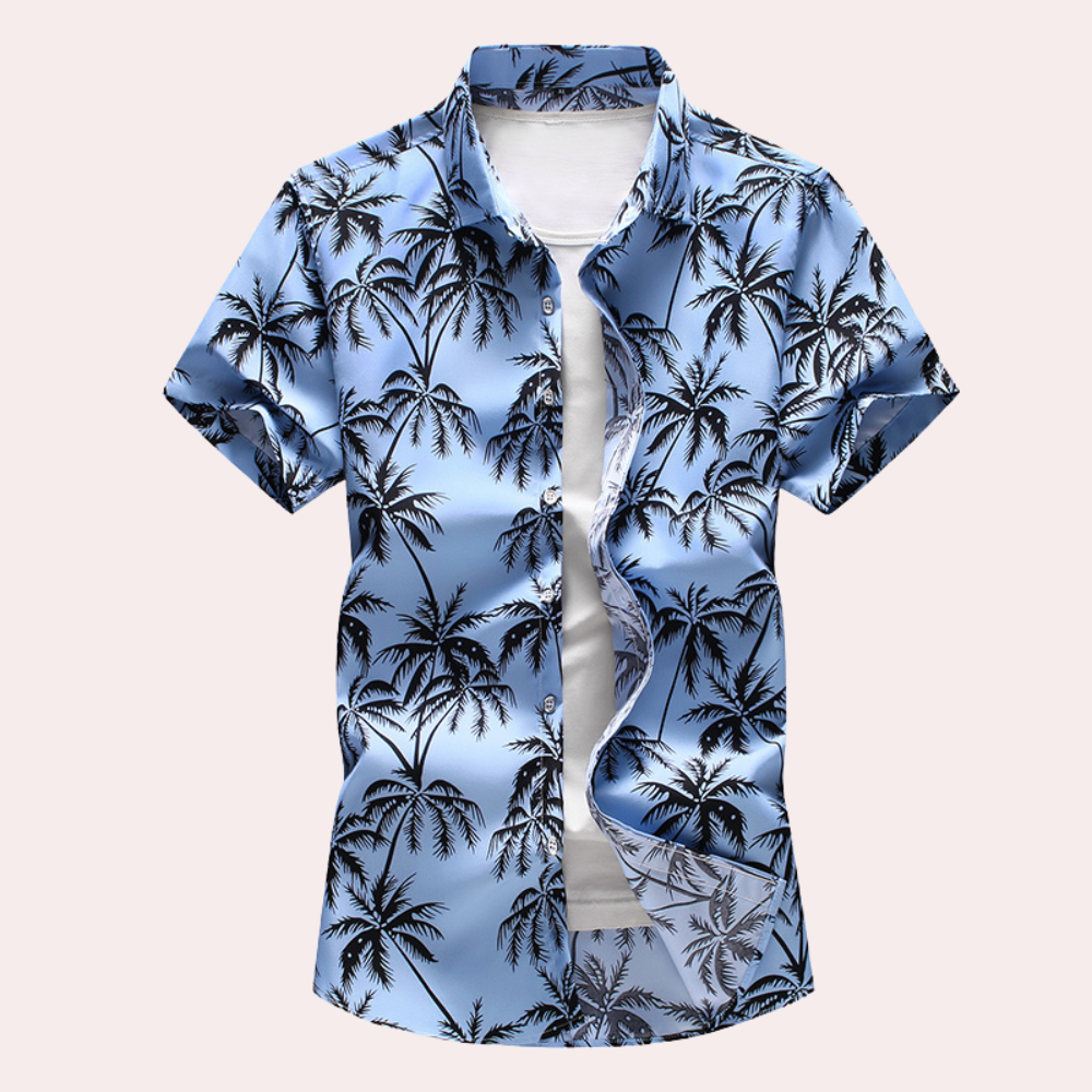 Hawaiihemd – Kurzarm – Knopfleiste – Sommerhemd – Herrenhemden-Hellblau-M-Chaps Herrenmode