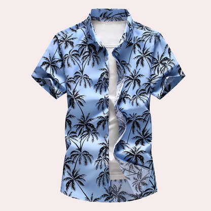 Hawaiihemd – Kurzarm – Knopfleiste – Sommerhemd – Herrenhemden-Hellblau-M-Chaps Herrenmode