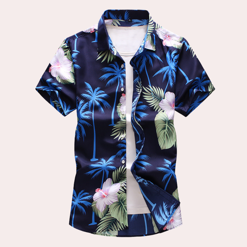 Hawaiihemd – Kurzarm – Knopfleiste – Sommerhemd – Herrenhemden-Marineblau-M-Chaps Herrenmode