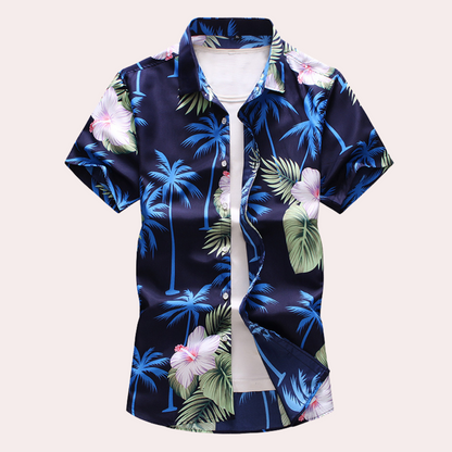 Hawaiihemd – Kurzarm – Knopfleiste – Sommerhemd – Herrenhemden-Marineblau-M-Chaps Herrenmode